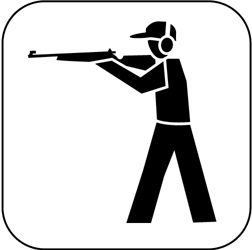 Icon eines Skisportlers in Schusshaltung mit Gewehr und Ohrenschützern auf weißem Hintergrund.